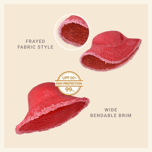 Bucket Hat,Wide Brim Frayed