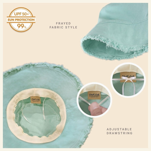 Bucket Hat,Wide Brim Frayed
