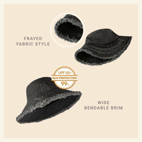 Bucket Hat,Wide Brim Frayed