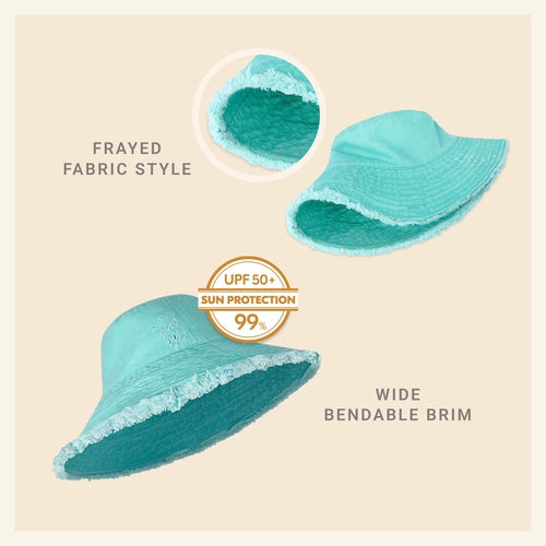 Bucket Hat,Wide Brim Frayed