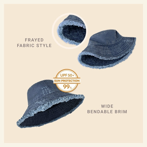 Bucket Hat,Wide Brim Frayed