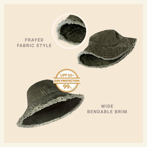 Bucket Hat,Wide Brim Frayed