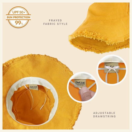 Bucket Hat,Wide Brim Frayed