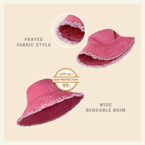 Bucket Hat,Wide Brim Frayed