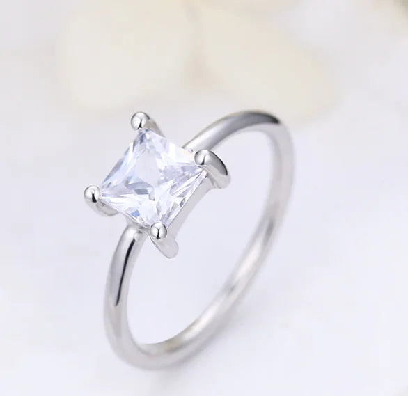 Sterling Silver Square Diamond Engagement Ring