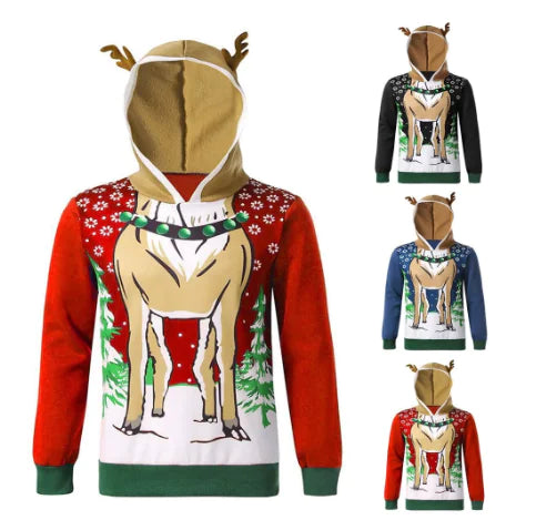 Autumn Men's Jacket with Christmas Reindeer Hoodie