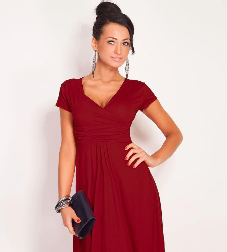 Deep V-Neck Color Block Professional Dress