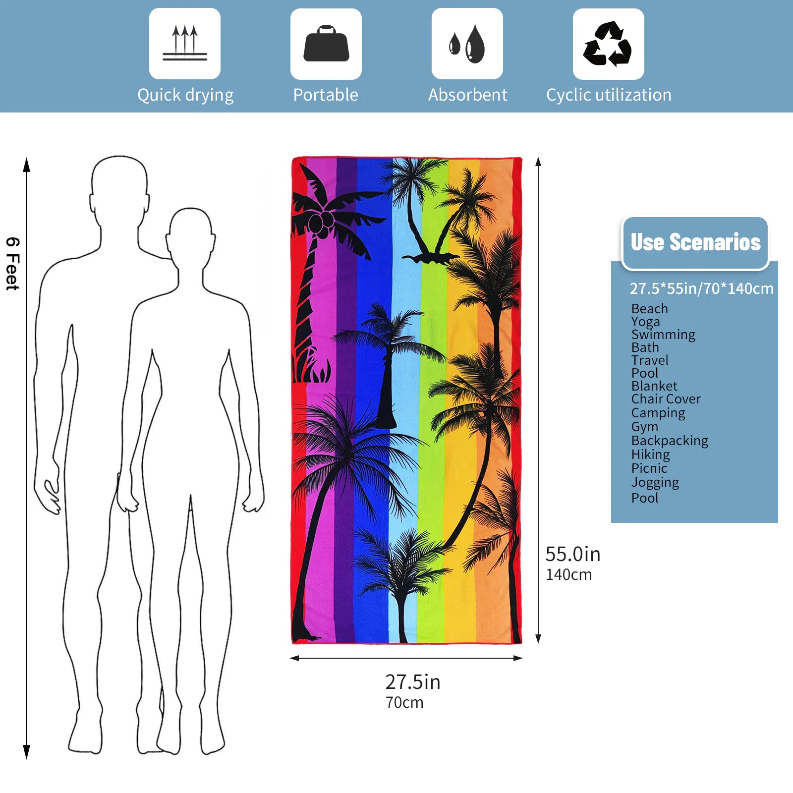 Quick-Drying Microfiber Beach Towel for Yoga & Travel