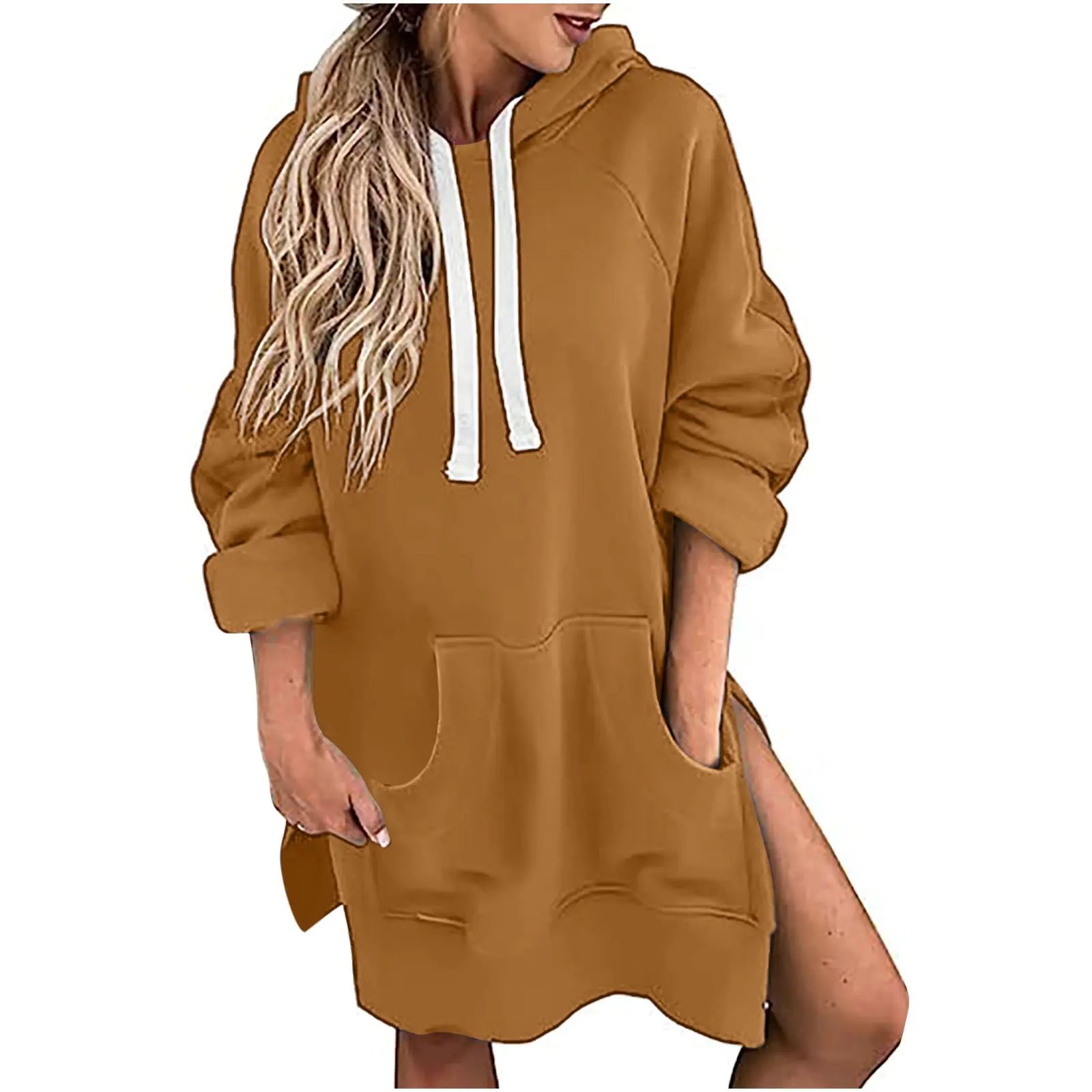 Loose-fitting Long Sleeve Women's Sweater with Drawstring