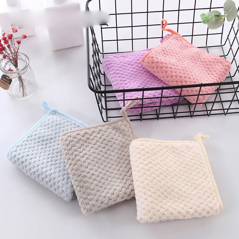 2pcs Coral Fleece Square Towels for Kitchen & Toilets