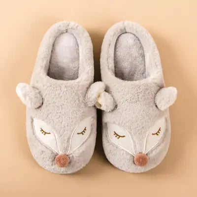 Cute Thick Winter Cotton Slippers for Couples - Fox Design