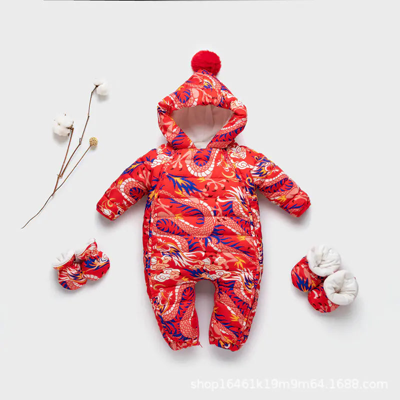 Newborn Winter Baby Down Jumpsuit with Foot Cover