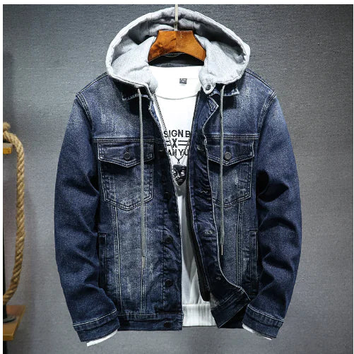 Men's Thickened Denim Jacket with Hood for Winter