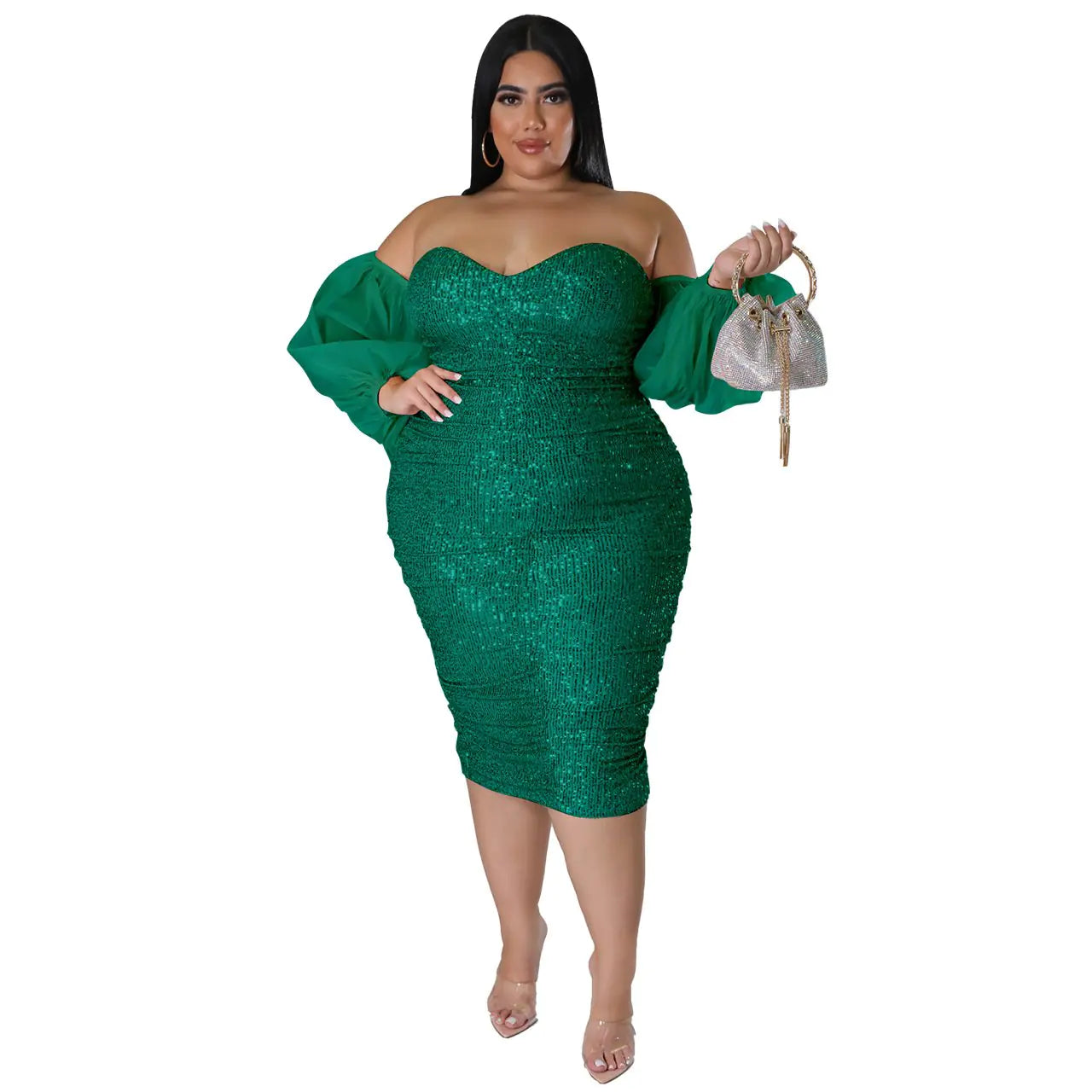 Solid Color Tube Top Mesh Evening Dress (Tight Fit)