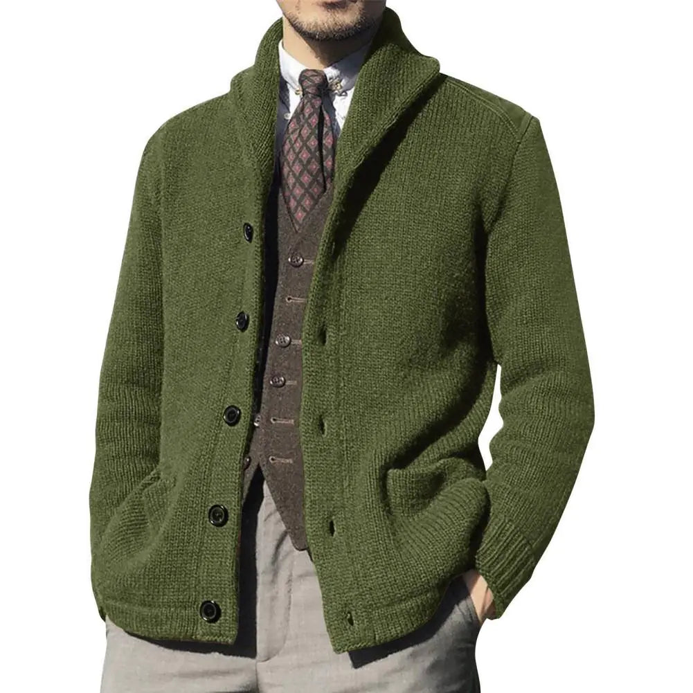 Men's Thick Knitted Cardigan with Pockets and Buttons
