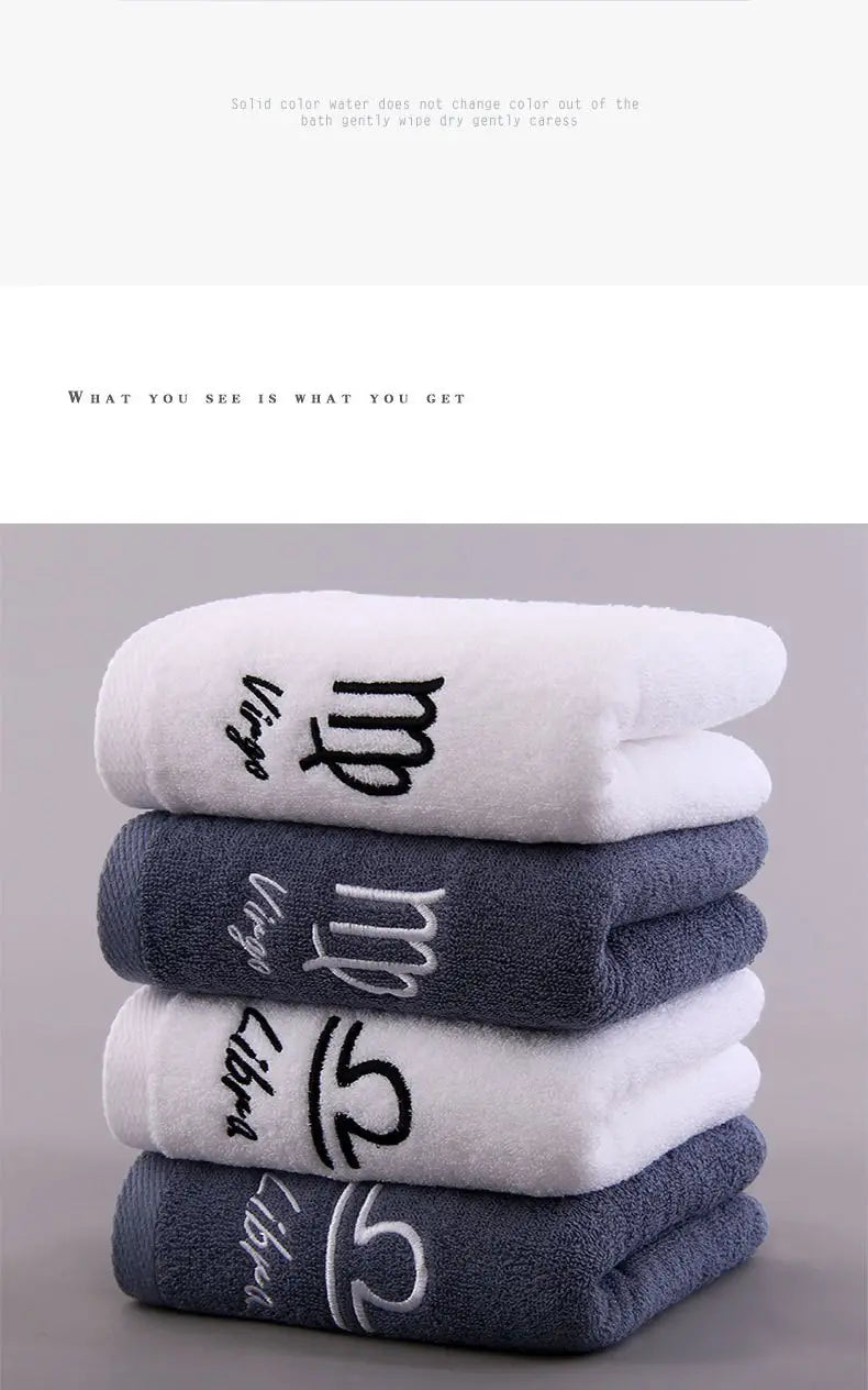 Cotton Thickened Face Towel with Embroidered Constellations