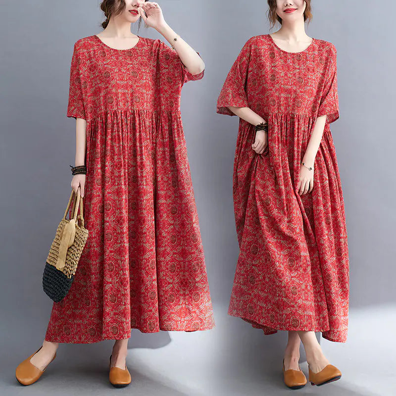 Plus Size Printed Short Sleeve Dress for Women