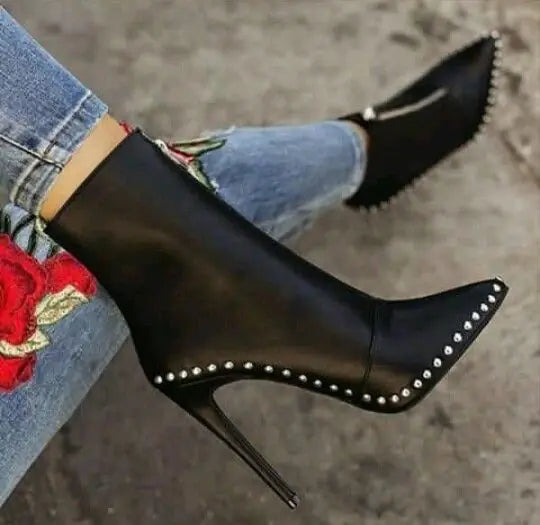 Studded Zipper Knee-High Boots with Heels