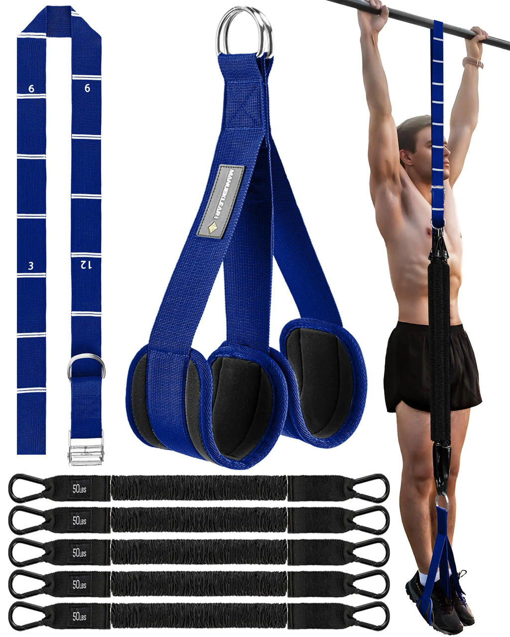 Heavy Duty Resistance Bands for Pull Ups Pull Up Assistance Bands with Scale Tracking Feature Adjustable Pull Up Assist Band with Five 50-Pound Pull Up Bands and Fabric Feet/Knee Rest