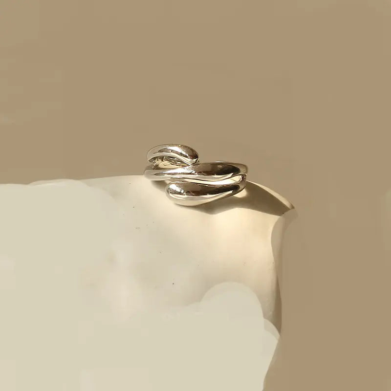Geometric Brass Ring with White Gold Plating