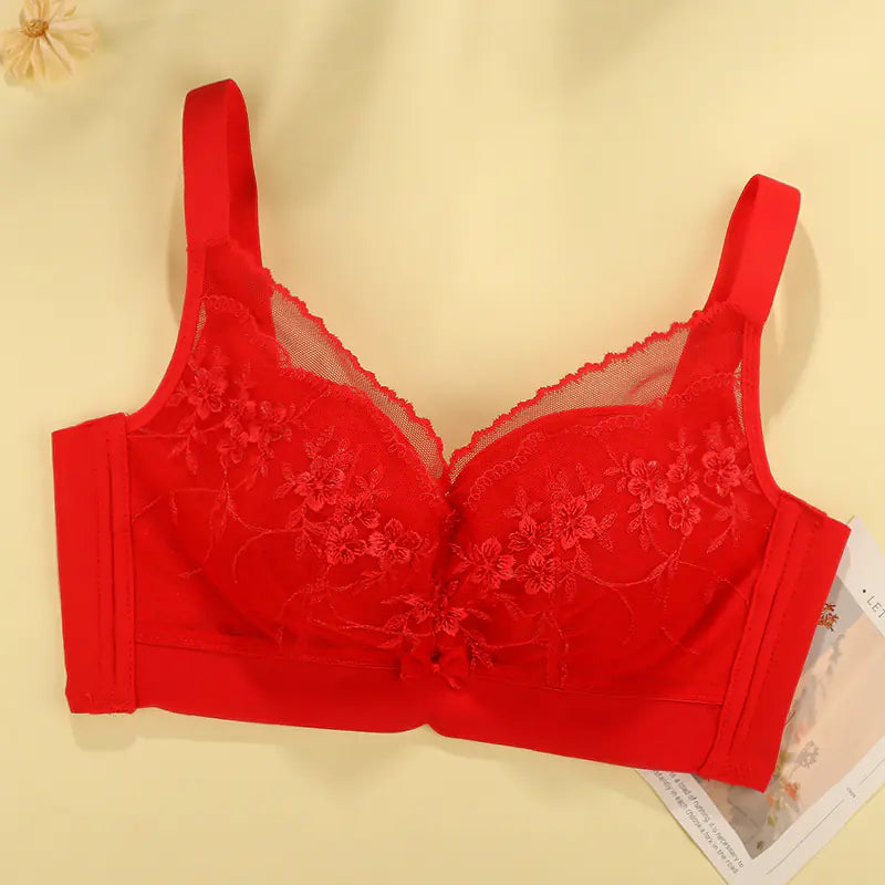 Lace Embroidered Bra - Plus Size Adjustable Support
