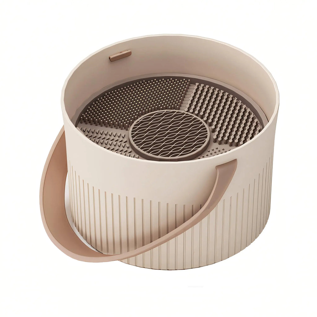 Makeup Brush Cleaning Bowl Drying and Storage Container for Beauty Brushes Silicone Mat Microfiber Duster with Handle Filtration System for Home and Office Use (Powdered)