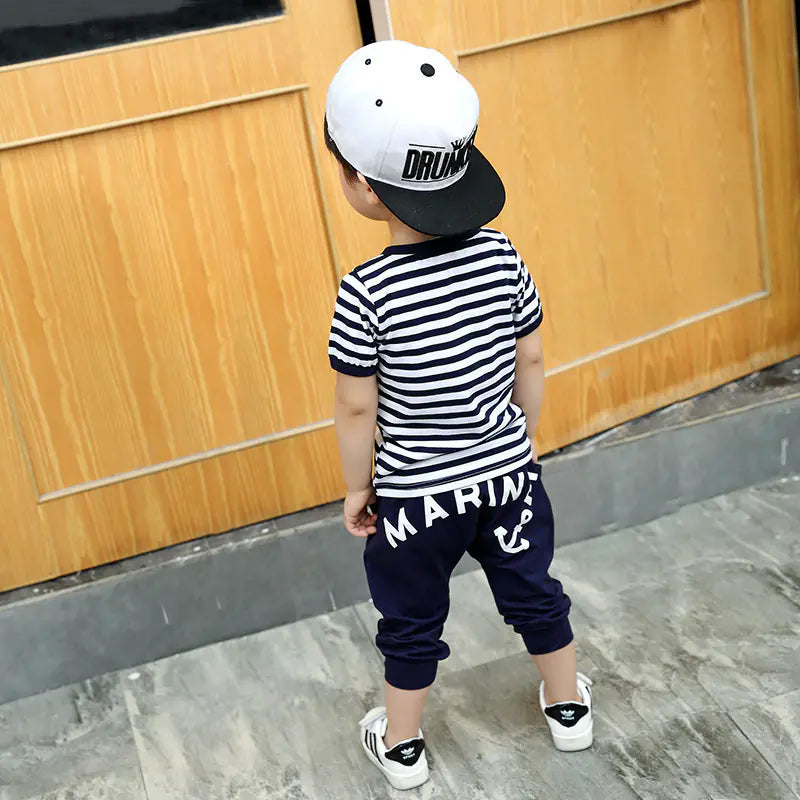 Boys' Cotton Striped Summer Outfit - Two-Piece Set