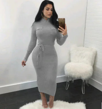 Autumn Winter Long Sleeve Dress with Pencil Skirt