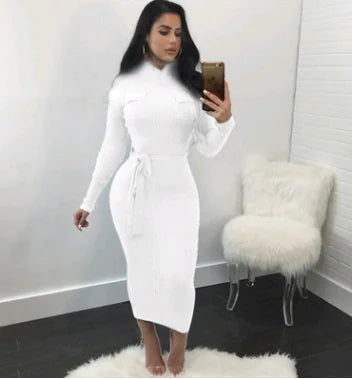 Autumn Winter Long Sleeve Dress with Pencil Skirt