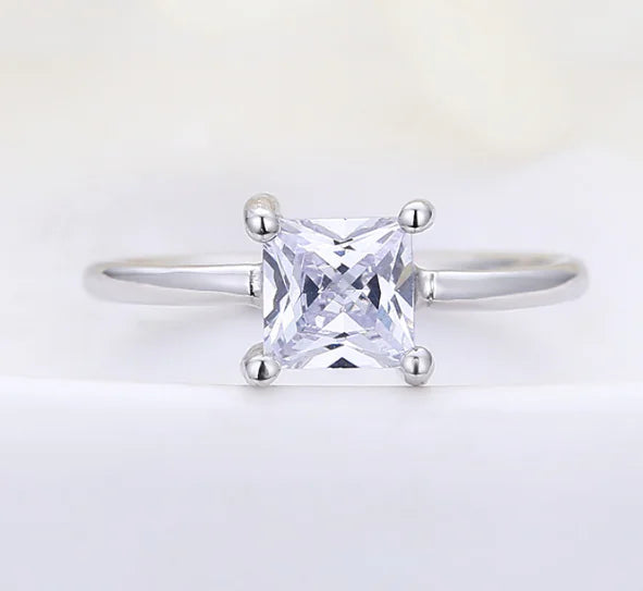 Sterling Silver Square Diamond Engagement Ring