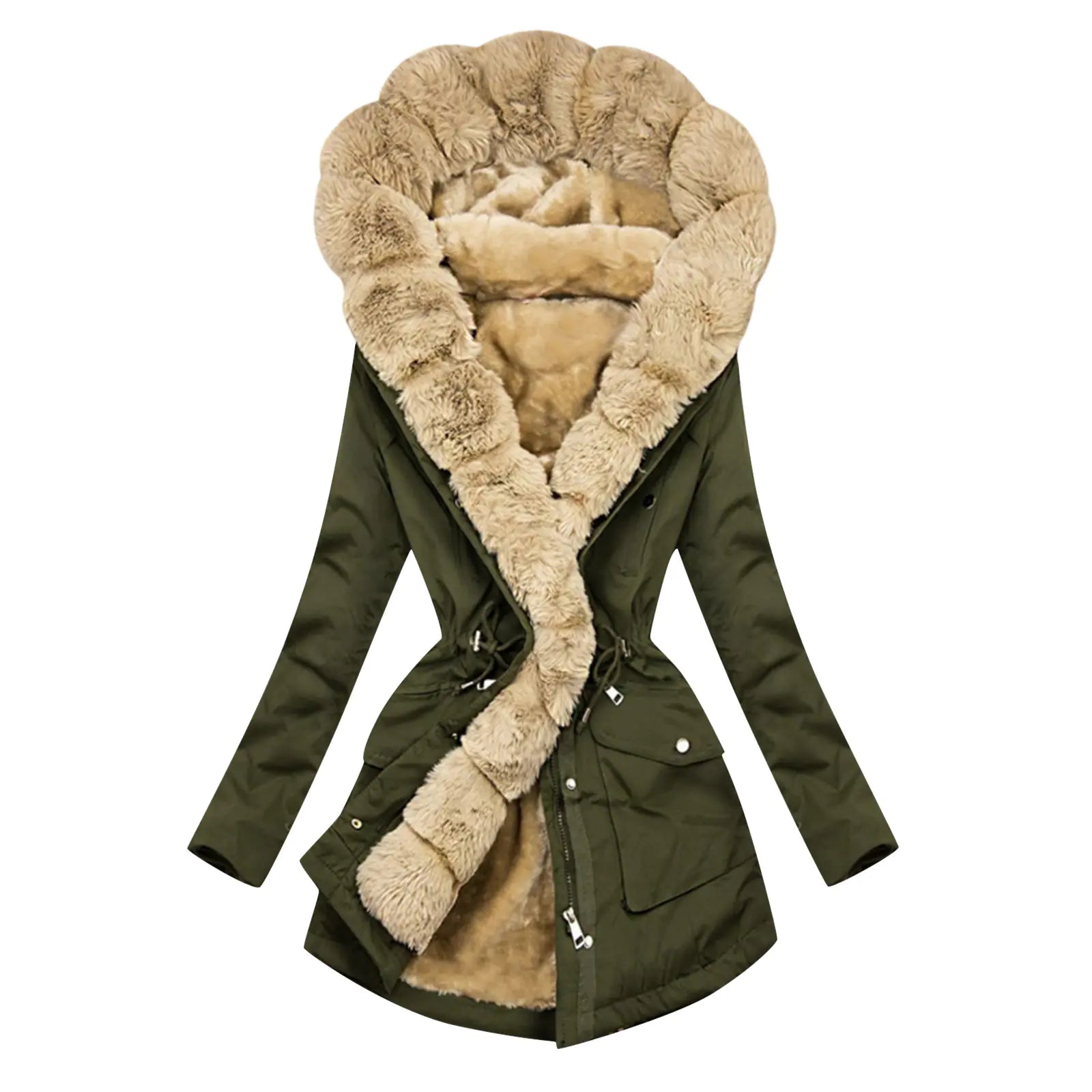 Women's Warm Hooded Coat with Fur Collar