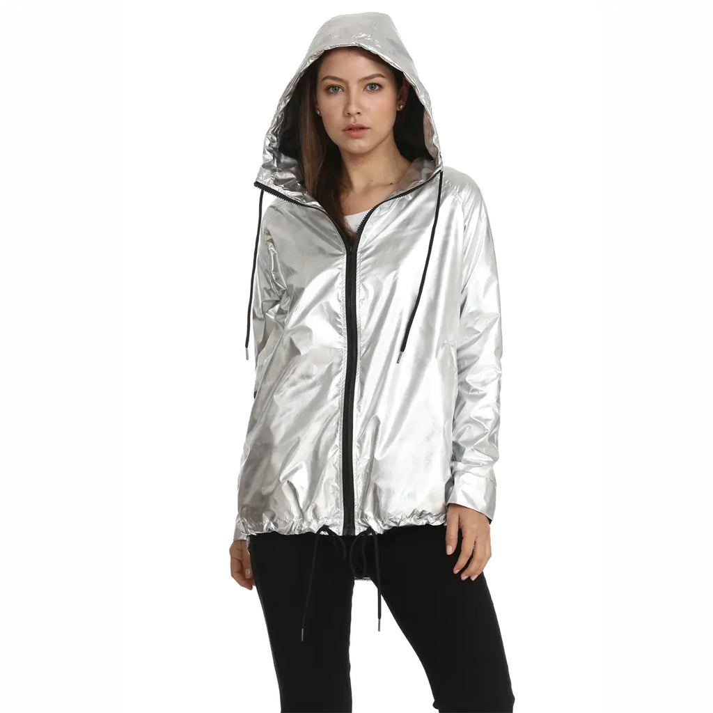 Women's Waterproof Hooded Coat in Gold and Silver