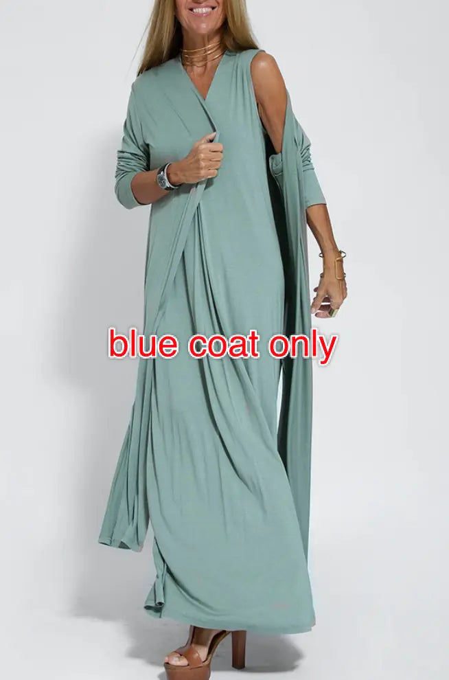 Solid Color V-Neck Dress Cardigan Jacket for Women