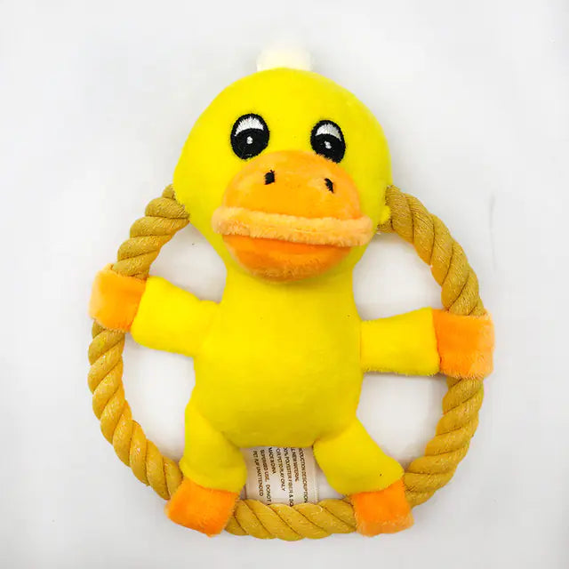 Cotton Rope Dog Toys - Cartoon Duck & Pig Design