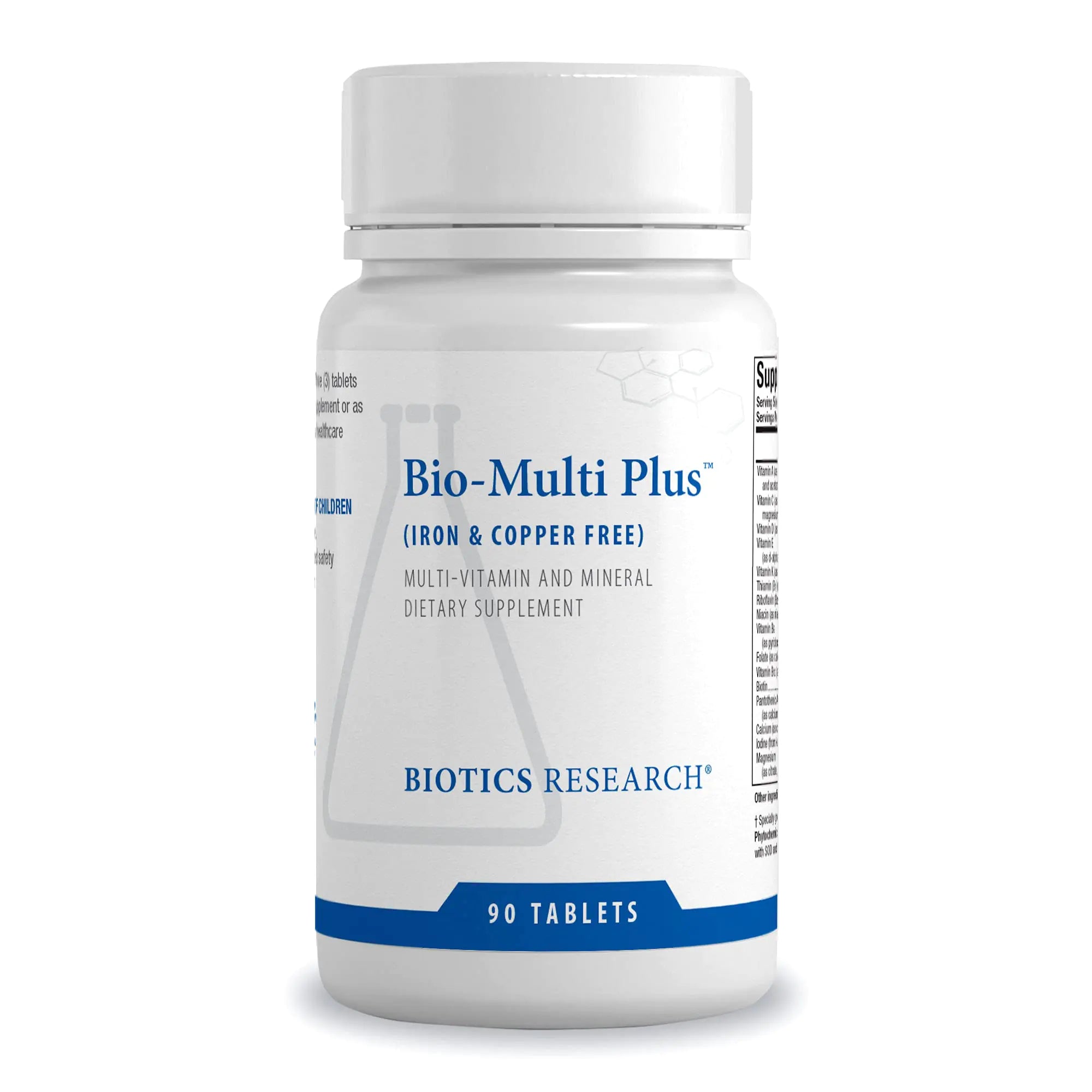 Biotics Research Bio-Multi Plus Iron & Copper Free Multivitamin Chelated Minerals Emulsified Fat Soluble Vitamins Iron Free Copper Free High antioxidants SOD Catalase 90 Tabs