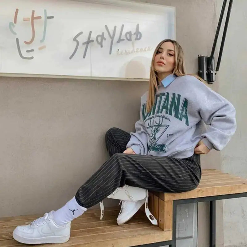 Retro Distressed Long Sleeve Sweater for Women