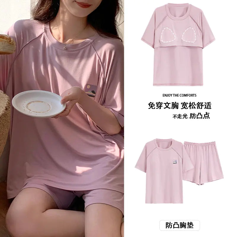 Women's Short Sleeve Modal Pajama Set (Solid Color)