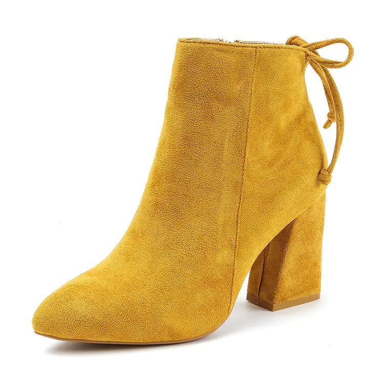 Women's Fashion High Heel Ankle Boots with Bow