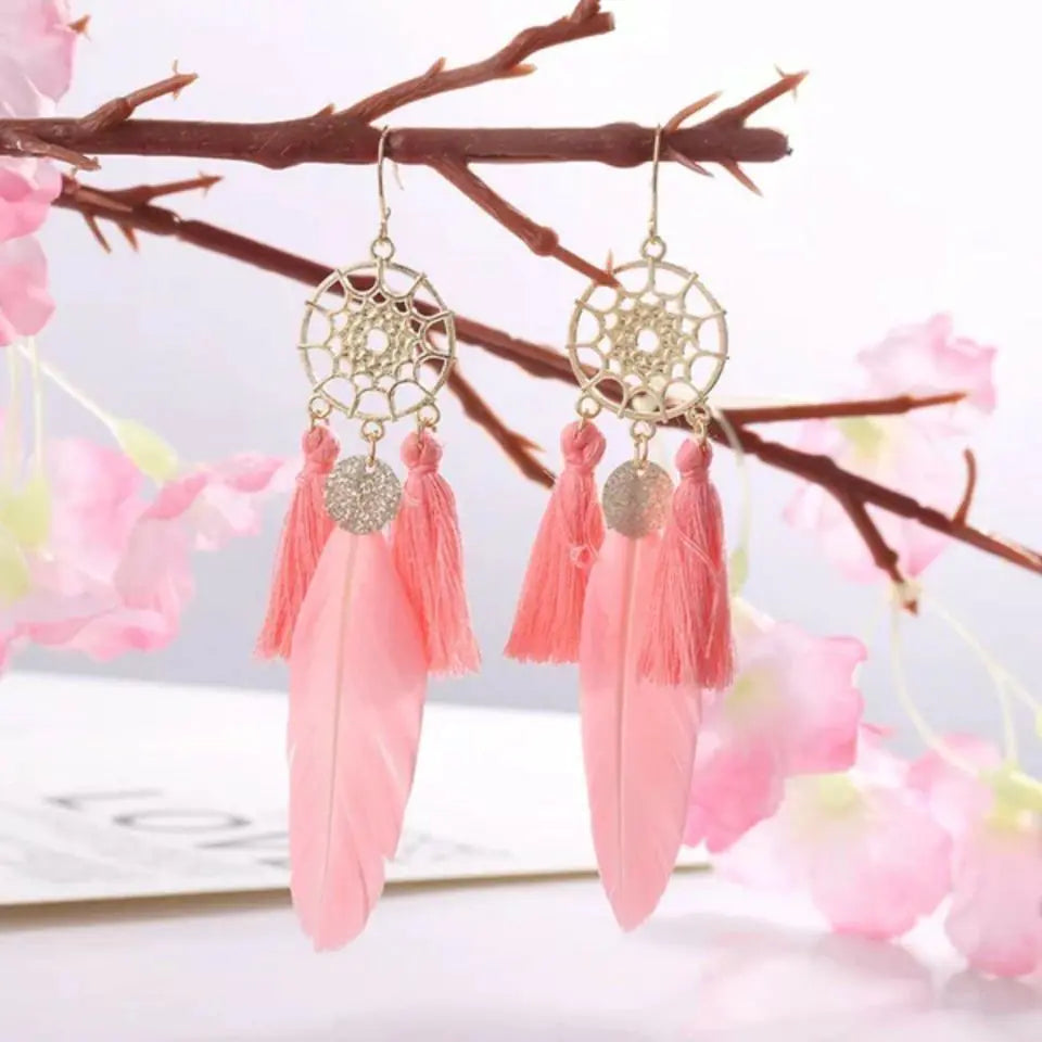 Sequin Feather Tassel Earrings for Women, Trendy Design