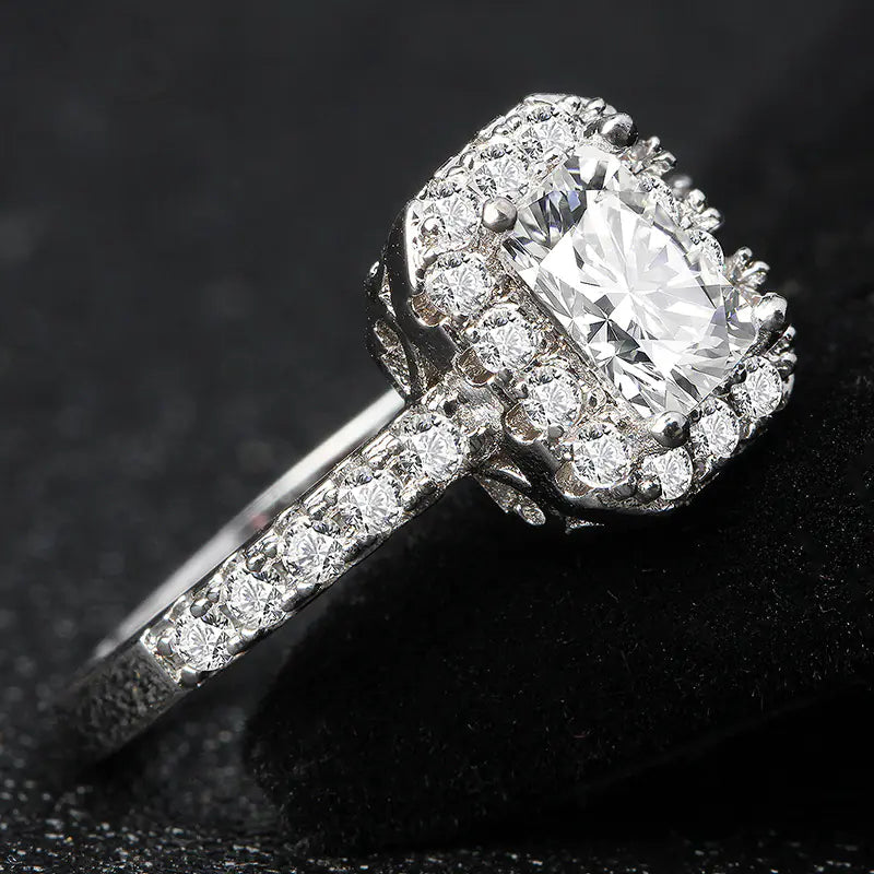 Topaz Engagement Ring with Square Diamond Gemstone