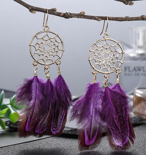 Sequin Feather Tassel Earrings for Women, Trendy Design