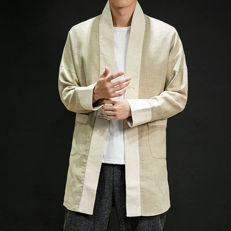 Men's Casual Chinese Style Linen Coat - Retro Long Hanfu