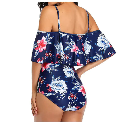 New Women's Floral One-Piece Swimsuit with Ruffles