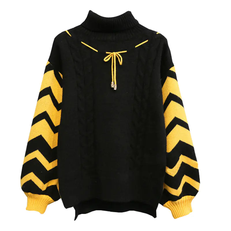 Loose Student Pullover with Sweet Bubble Sleeves