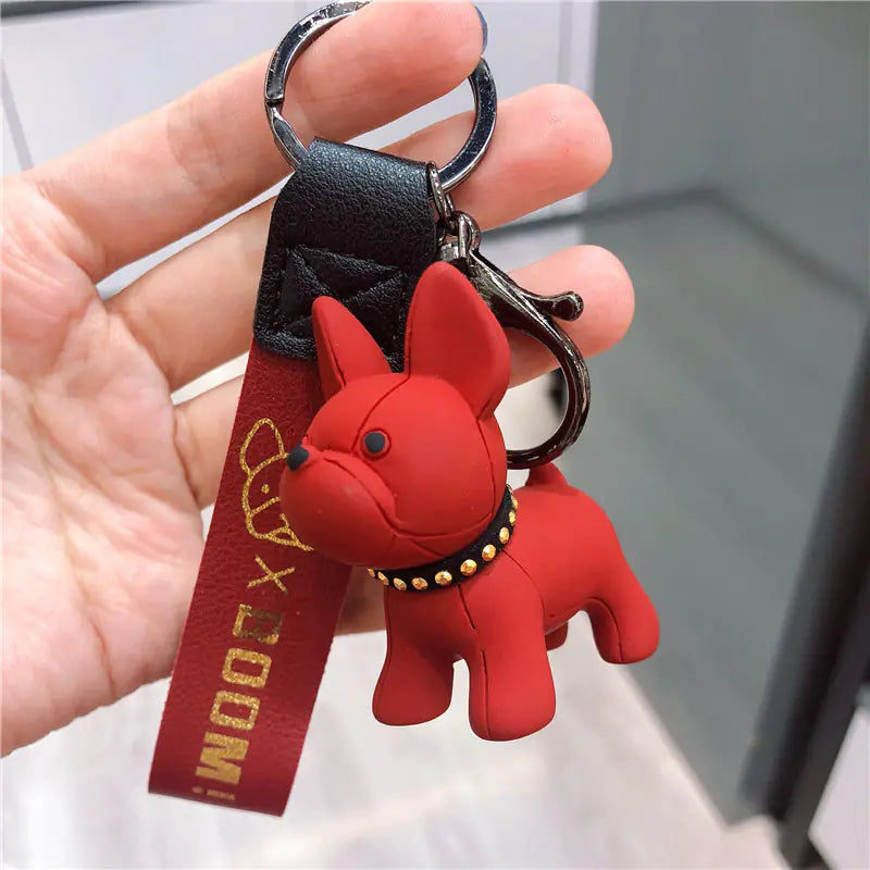 Creative Cartoon French Bulldog Leather Keychain Pendant