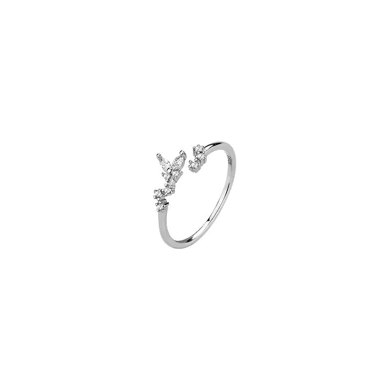 S925 Silver Butterfly Leaf Ring - Chic Forest Style