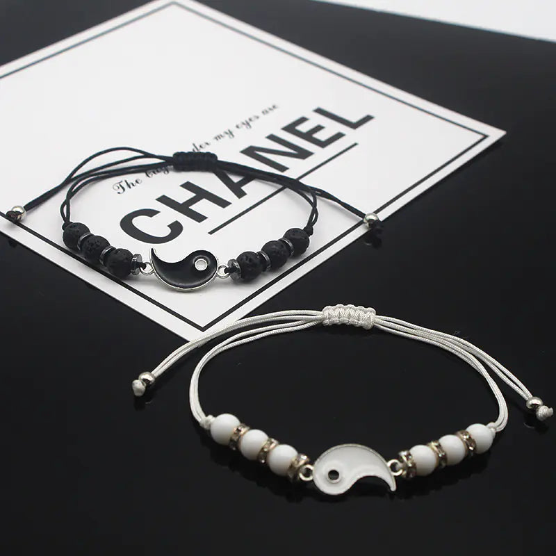 Natural Stone Couple Bracelet with Alloy Accents