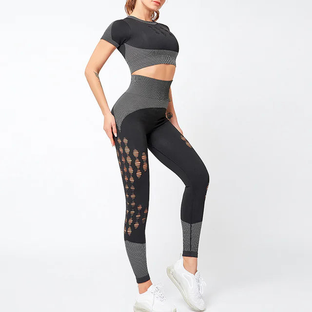 Yoga Set with Crop Top and High-Waisted Leggings