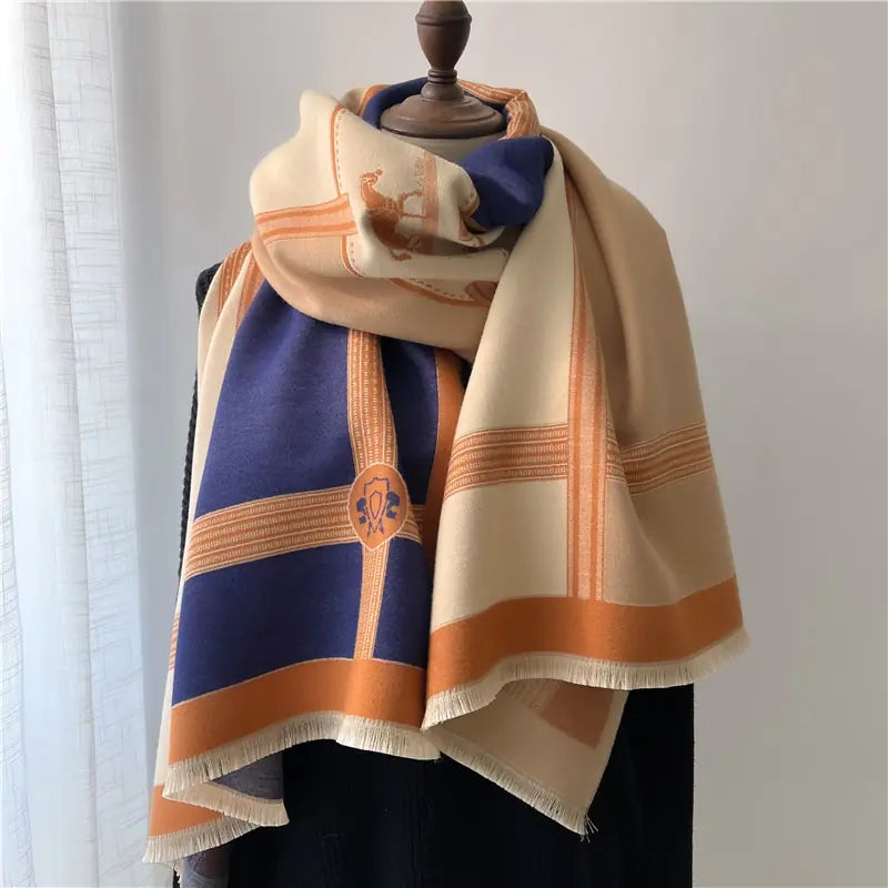 Women's Thick Cashmere Shawl with Horse Print Scarf