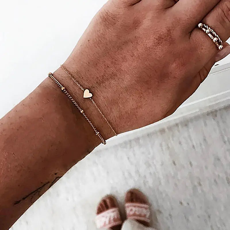 2-Piece Heart Layered Bracelet Set